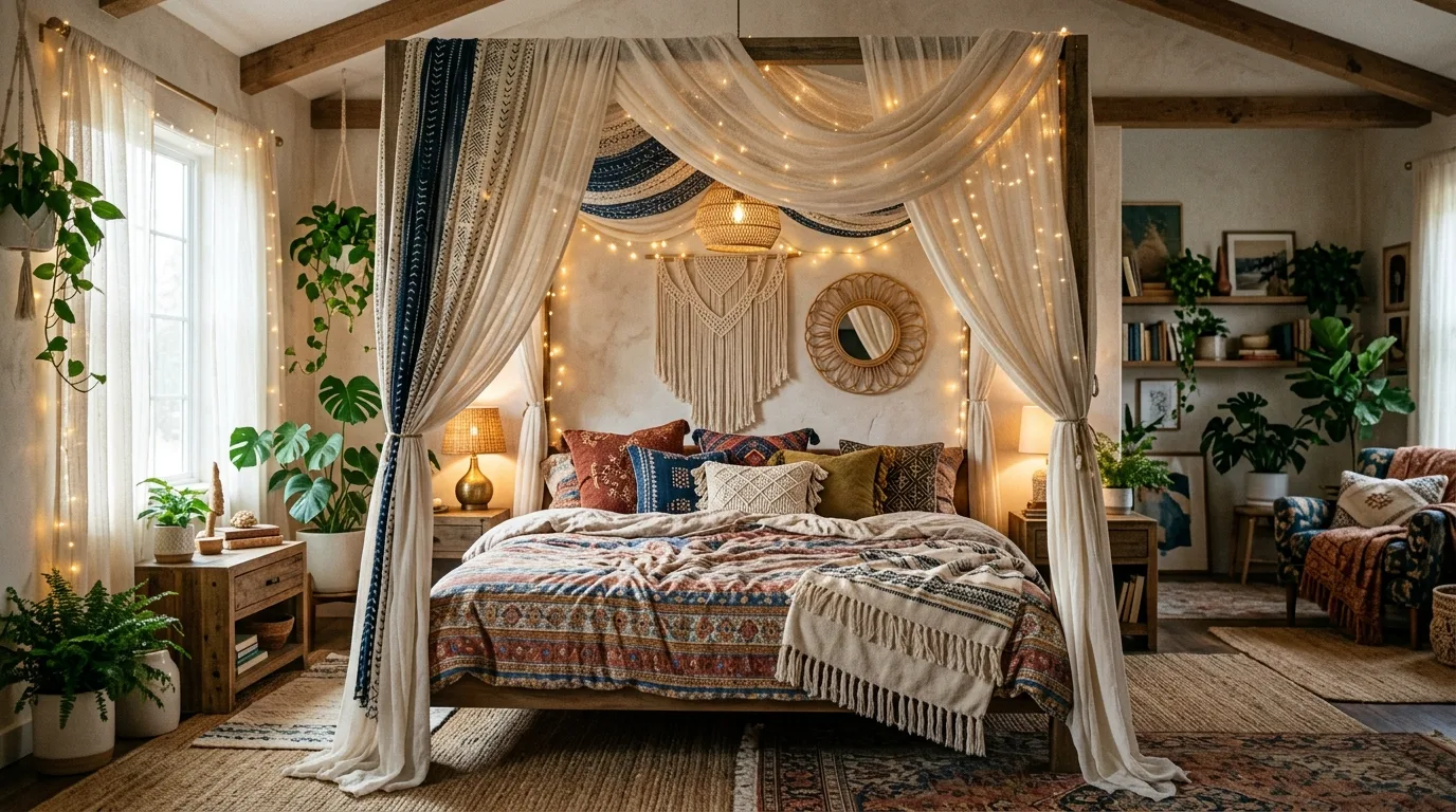 Bring in plants to soften the room more naturally inspiration for a boho bedroom.
